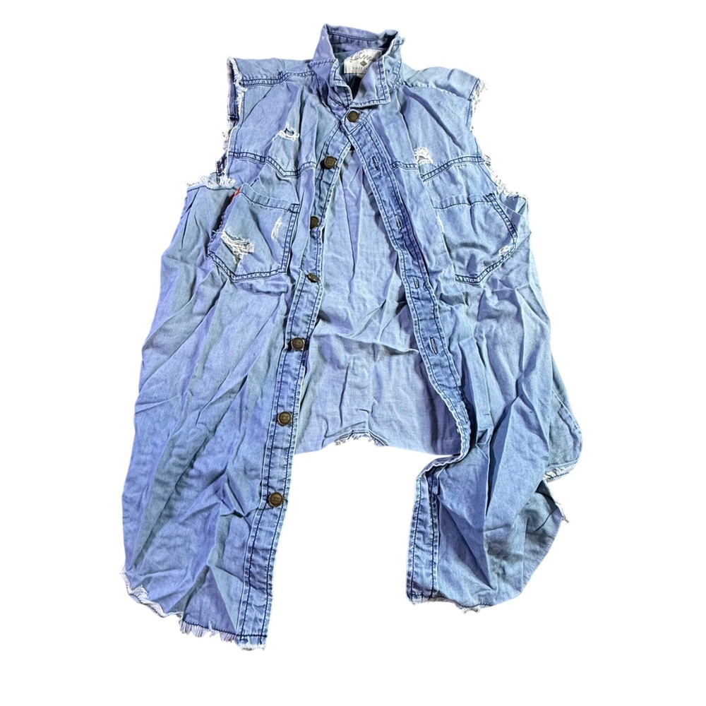 Lee Cooper Distressed Sleeveless Denim Shirt Light Wash Blue Vest Small